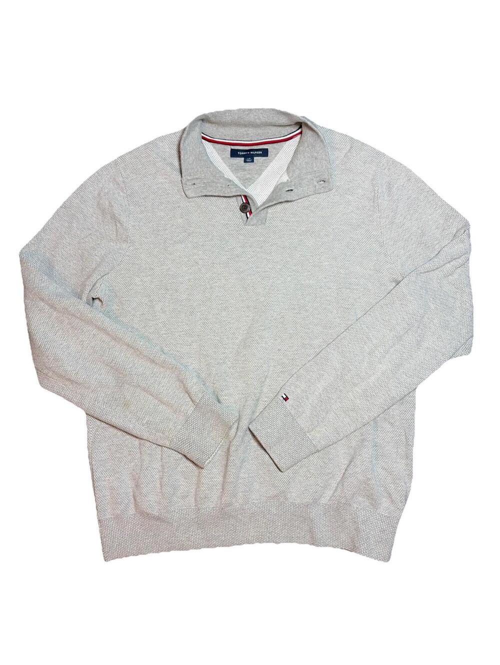 Tommy Hilfiger Polo Shirt Mens Size Large Gray Rugby Long Sleeve Preppy Vintage